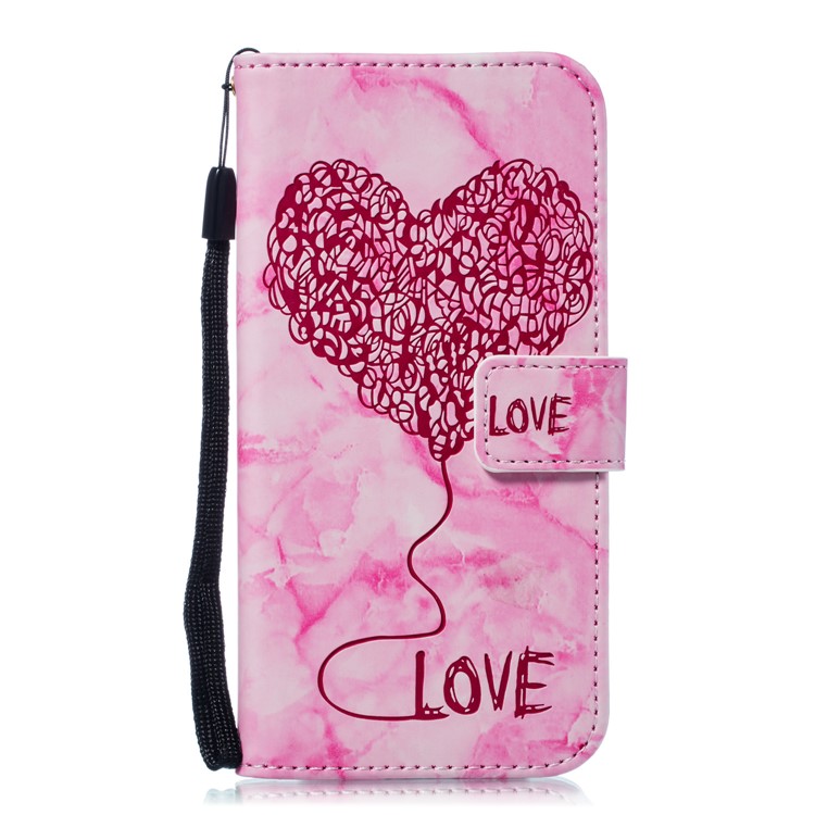 Imprinted Lover Heart Pattern Marble Leather Shell for Huawei P20 Lite / Nova 3e - Red-2