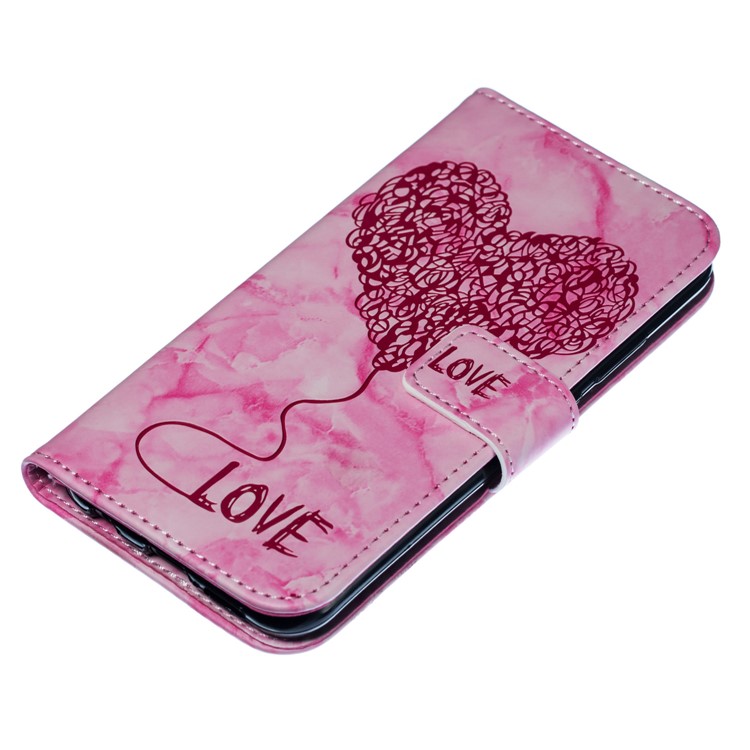 Imprinted Lover Heart Pattern Marble Leather Shell for Huawei P20 Lite / Nova 3e - Red-6