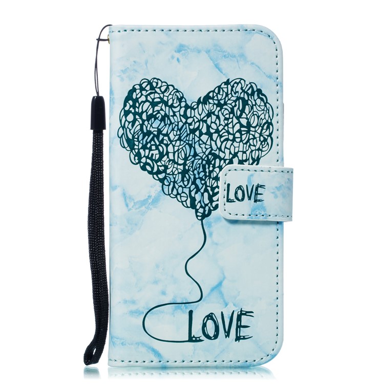 Imprinted Lover Heart Pattern Marble Leather Flip Case for Huawei P20 Lite / Nova 3e - Blue-2