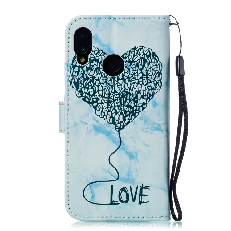Imprinted Lover Heart Pattern Marble Leather Flip Case for Huawei P20 Lite / Nova 3e - Blue-3