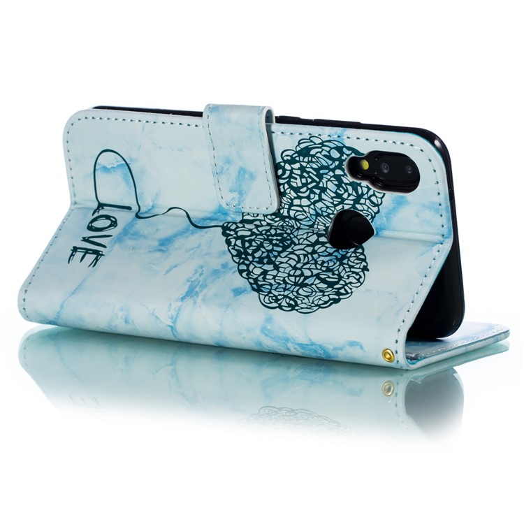 Imprinted Lover Heart Pattern Marble Leather Flip Case for Huawei P20 Lite / Nova 3e - Blue-4