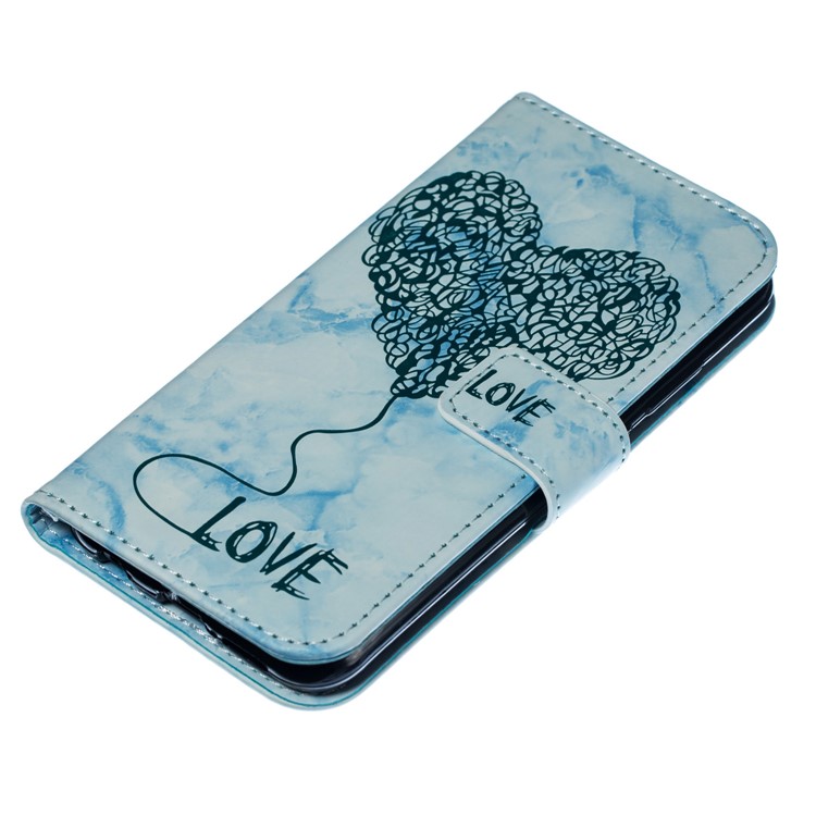 Imprinted Lover Heart Pattern Marble Leather Flip Case for Huawei P20 Lite / Nova 3e - Blue-6