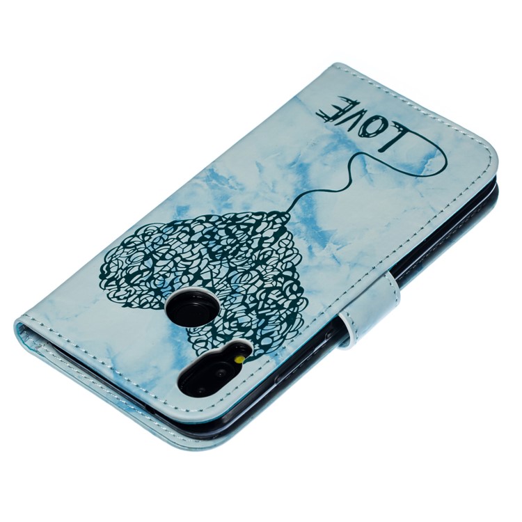 Imprinted Lover Heart Pattern Marble Leather Flip Case for Huawei P20 Lite / Nova 3e - Blue-7