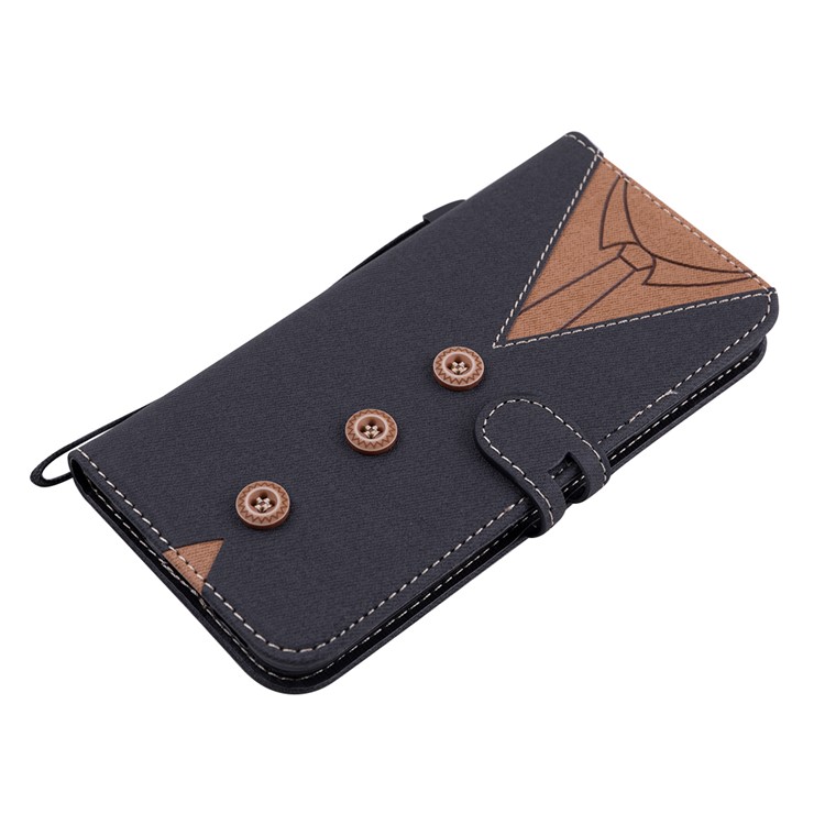 Splicing Imprint Men Tie Leather Wallet Stand Mobile Cover with Strap for Huawei P20 Lite / Nova 3e (China) - Black-2