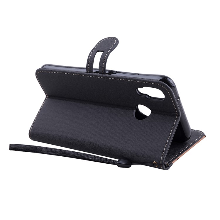 Splicing Imprint Men Tie Leather Wallet Stand Mobile Cover with Strap for Huawei P20 Lite / Nova 3e (China) - Black-3