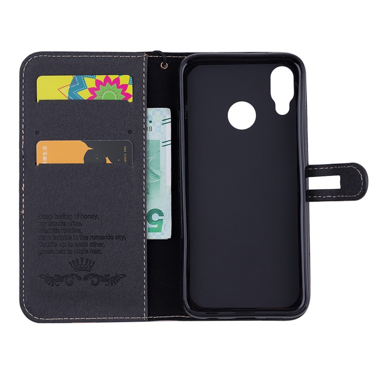 Splicing Imprint Men Tie Leather Wallet Stand Mobile Cover with Strap for Huawei P20 Lite / Nova 3e (China) - Black-4