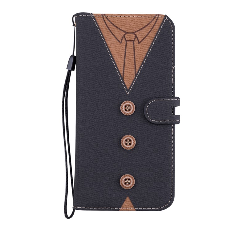 Splicing Imprint Men Tie Leather Wallet Stand Mobile Cover with Strap for Huawei P20 Lite / Nova 3e (China) - Black-5