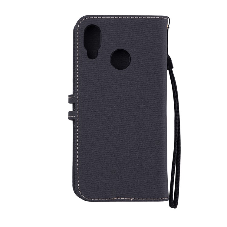 Splicing Imprint Men Tie Leather Wallet Stand Mobile Cover with Strap for Huawei P20 Lite / Nova 3e (China) - Black-6