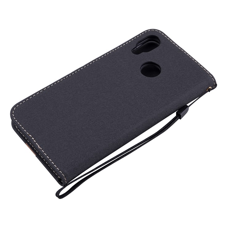 Splicing Imprint Men Tie Leather Wallet Stand Mobile Cover with Strap for Huawei P20 Lite / Nova 3e (China) - Black-7