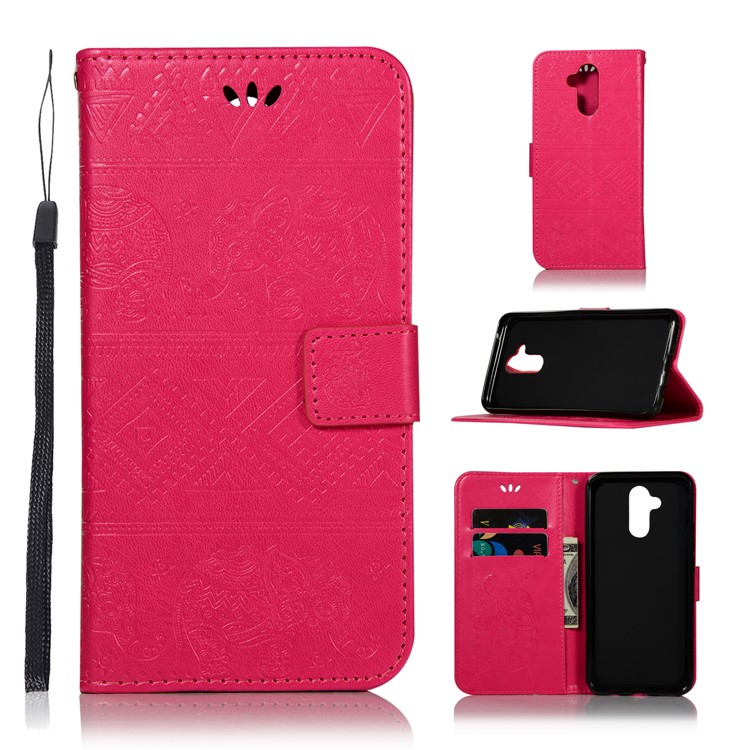 Imprinted Elephant Wallet PU Leather Case for Huawei Mate 20 Lite / Maimang 7 - Rose-1