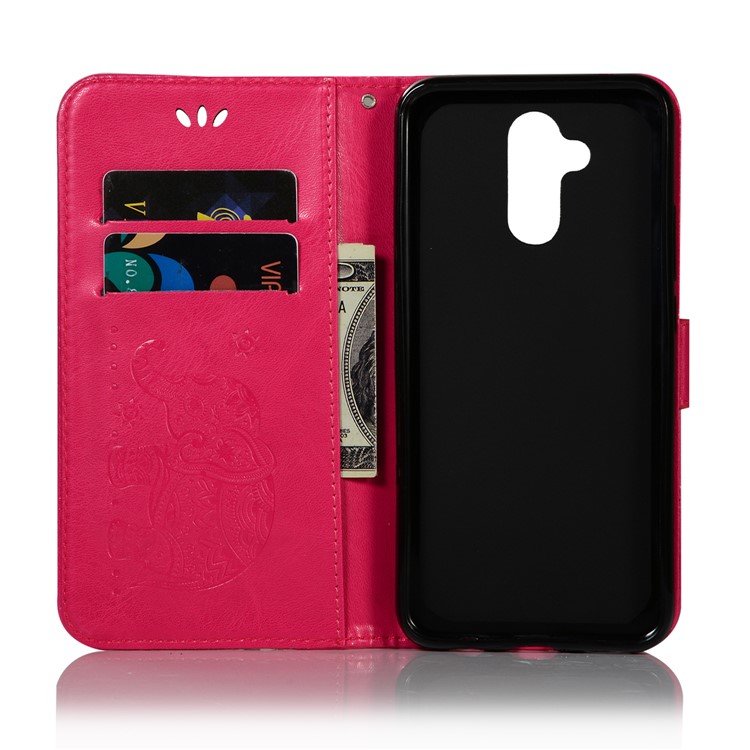 Imprinted Elephant Wallet PU Leather Case for Huawei Mate 20 Lite / Maimang 7 - Rose-4