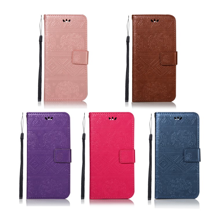 Imprinted Elephant Wallet PU Leather Case for Huawei Mate 20 Lite / Maimang 7 - Rose-8