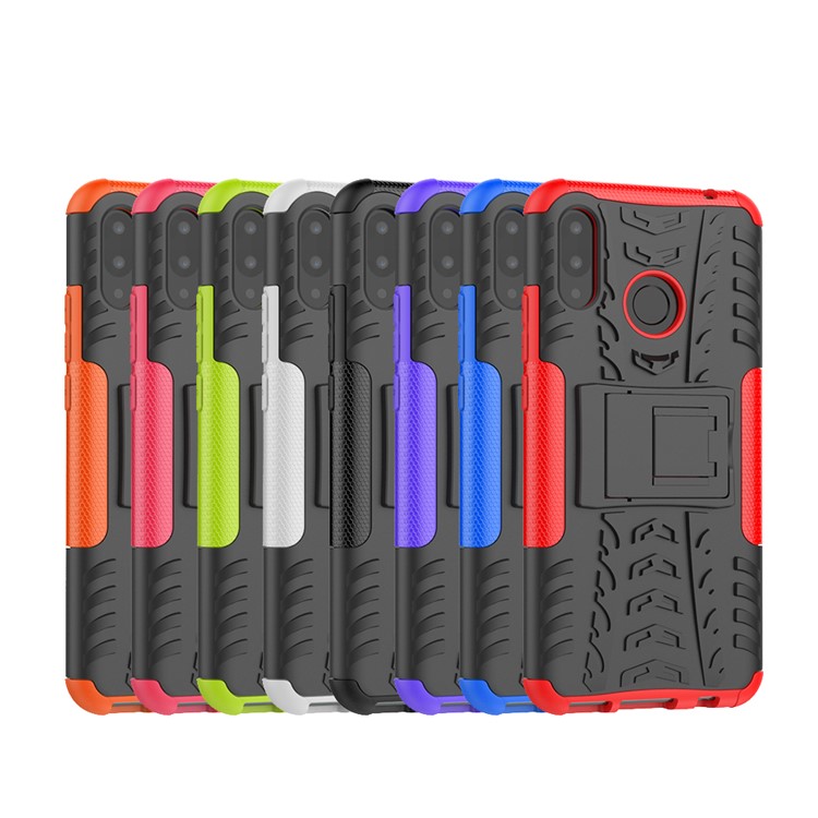 Tire Pattern Kickstand PC + TPU Hybrid Cover for Huawei P Smart+ / nova 3i - All Black-10