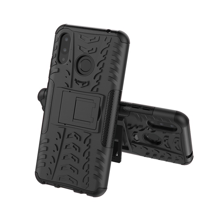 Tire Pattern Kickstand PC + TPU Hybrid Cover for Huawei P Smart+ / nova 3i - All Black-2