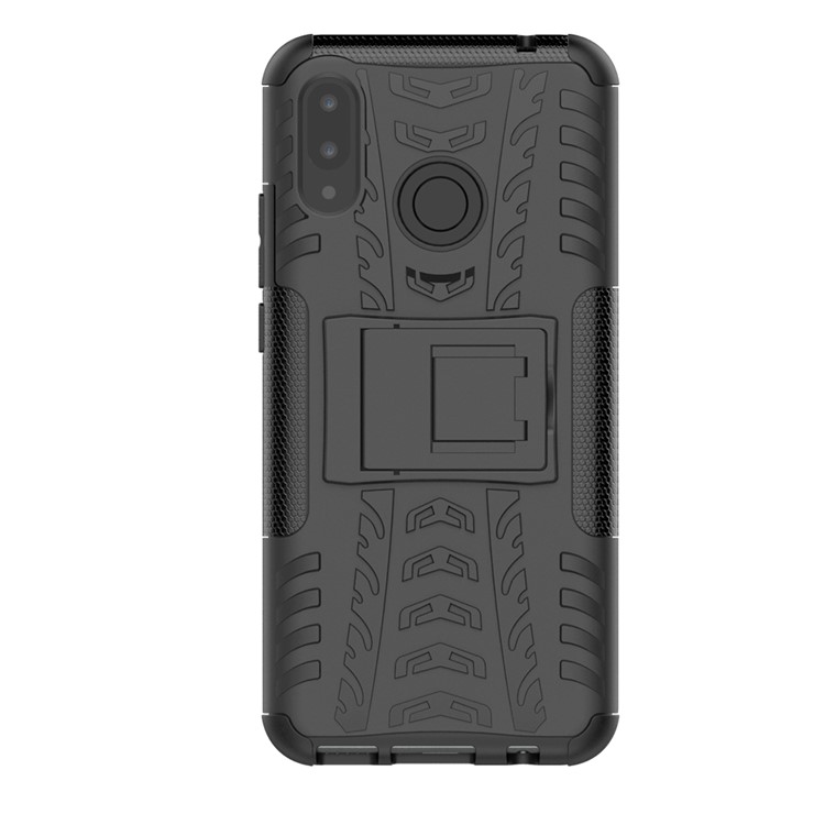 Tire Pattern Kickstand PC + TPU Hybrid Cover for Huawei P Smart+ / nova 3i - All Black-3