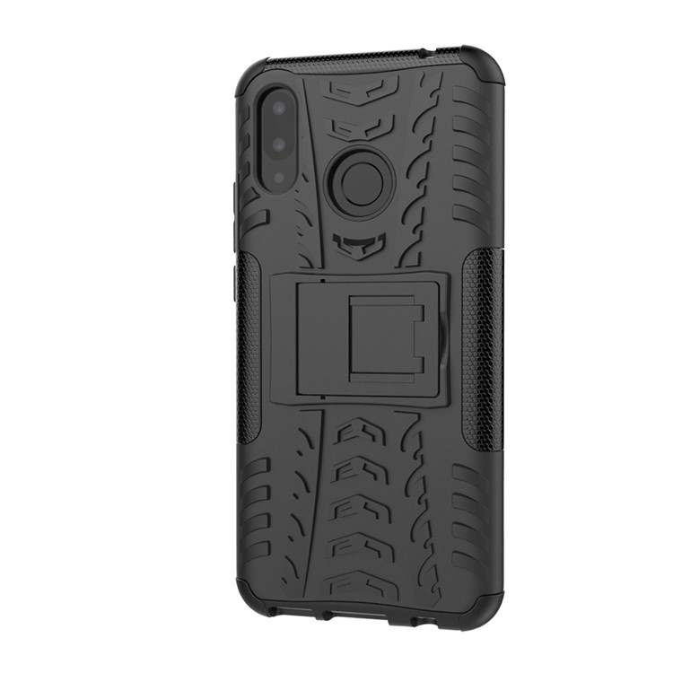 Tire Pattern Kickstand PC + TPU Hybrid Cover for Huawei P Smart+ / nova 3i - All Black-5