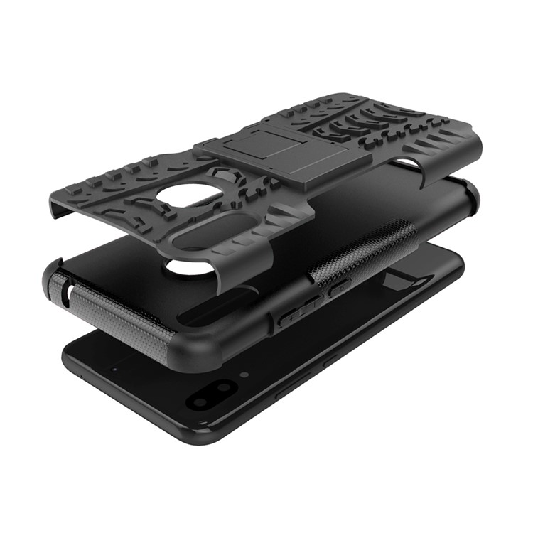 Tire Pattern Kickstand PC + TPU Hybrid Cover for Huawei P Smart+ / nova 3i - All Black-6