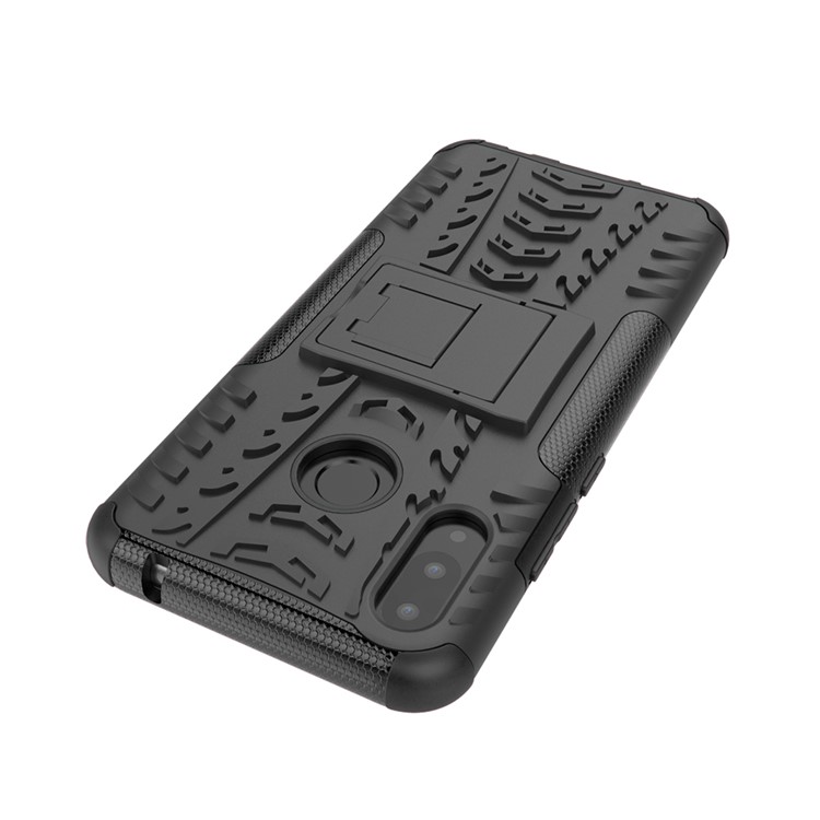 Tire Pattern Kickstand PC + TPU Hybrid Cover for Huawei P Smart+ / nova 3i - All Black-7