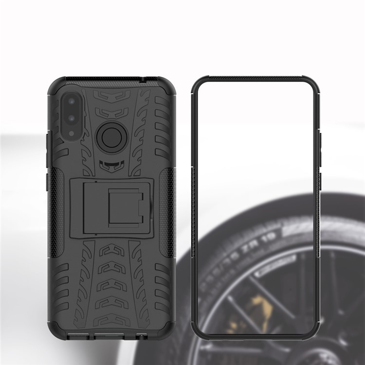 Tire Pattern Kickstand PC + TPU Hybrid Cover for Huawei P Smart+ / nova 3i - All Black-9