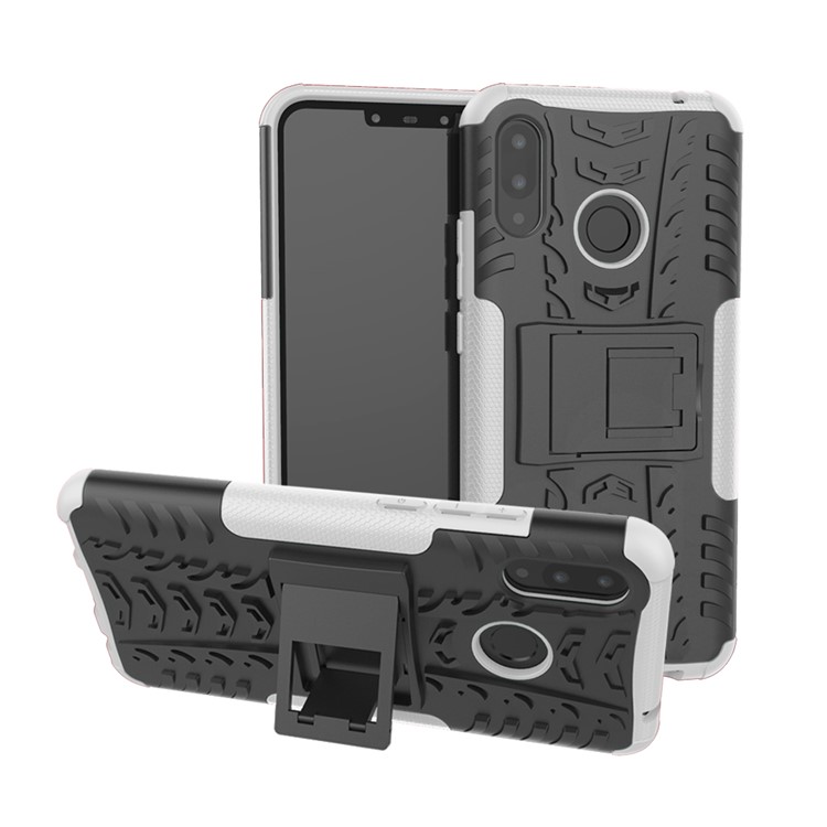 Modello Pneumatico Kickstand PC + TPU copertura Combinata Per Huawei P Smart + / nova 3i - Bianca-1