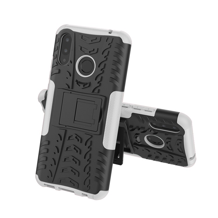 Modello Pneumatico Kickstand PC + TPU copertura Combinata Per Huawei P Smart + / nova 3i - Bianca-2