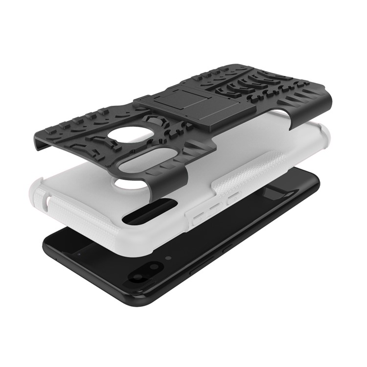 Modello Pneumatico Kickstand PC + TPU copertura Combinata Per Huawei P Smart + / nova 3i - Bianca-6
