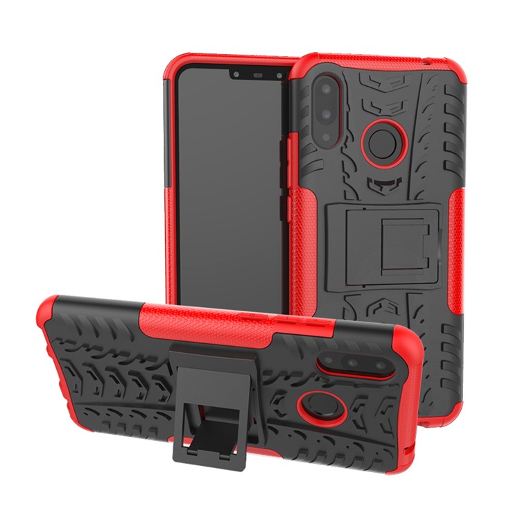Tire Pattern Kickstand PC + TPU Hybrid Case for Huawei P Smart+ / nova 3i - Red-1