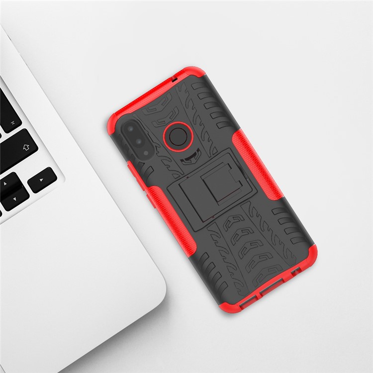 Tire Pattern Kickstand PC + TPU Hybrid Case for Huawei P Smart+ / nova 3i - Red-10