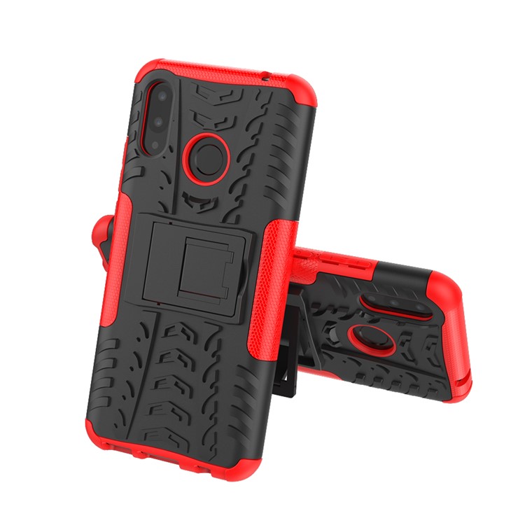Tire Pattern Kickstand PC + TPU Hybrid Case for Huawei P Smart+ / nova 3i - Red-2