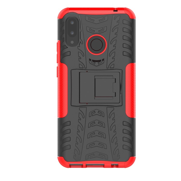 Tire Pattern Kickstand PC + TPU Hybrid Case for Huawei P Smart+ / nova 3i - Red-3