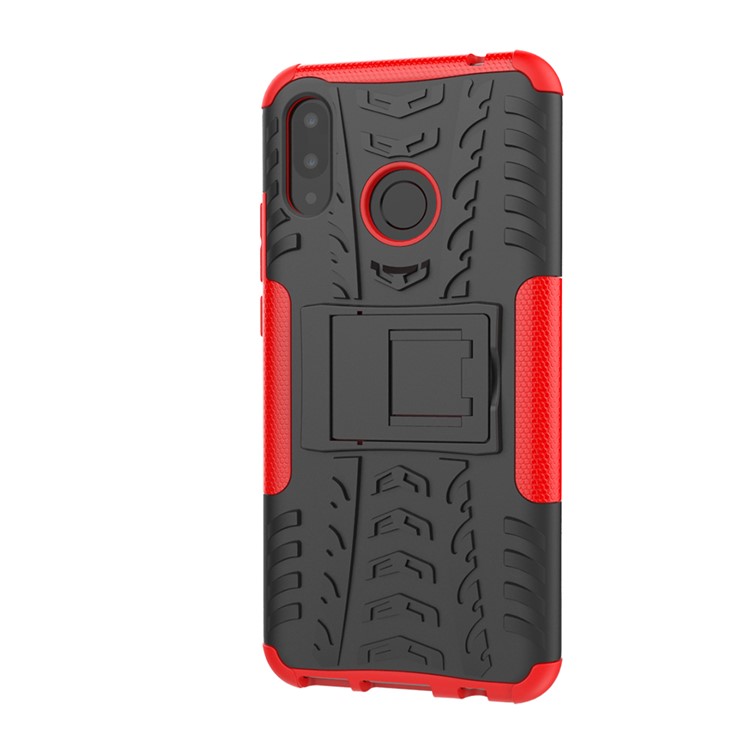 Tire Pattern Kickstand PC + TPU Hybrid Case for Huawei P Smart+ / nova 3i - Red-5