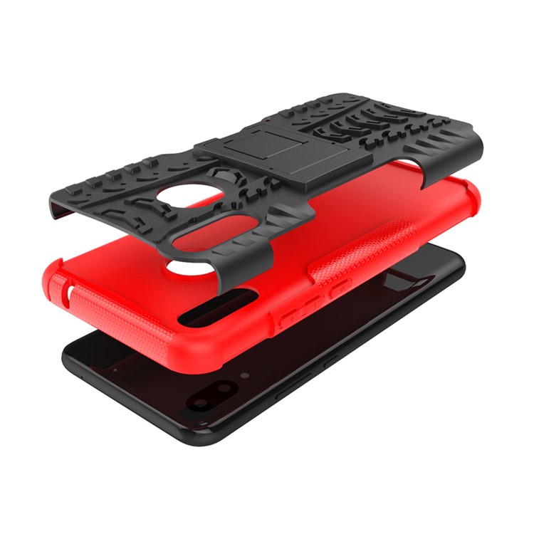 Tire Pattern Kickstand PC + TPU Hybrid Case for Huawei P Smart+ / nova 3i - Red-6