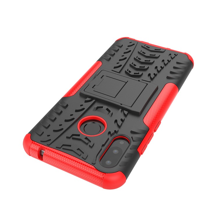 Tire Pattern Kickstand PC + TPU Hybrid Case for Huawei P Smart+ / nova 3i - Red-7