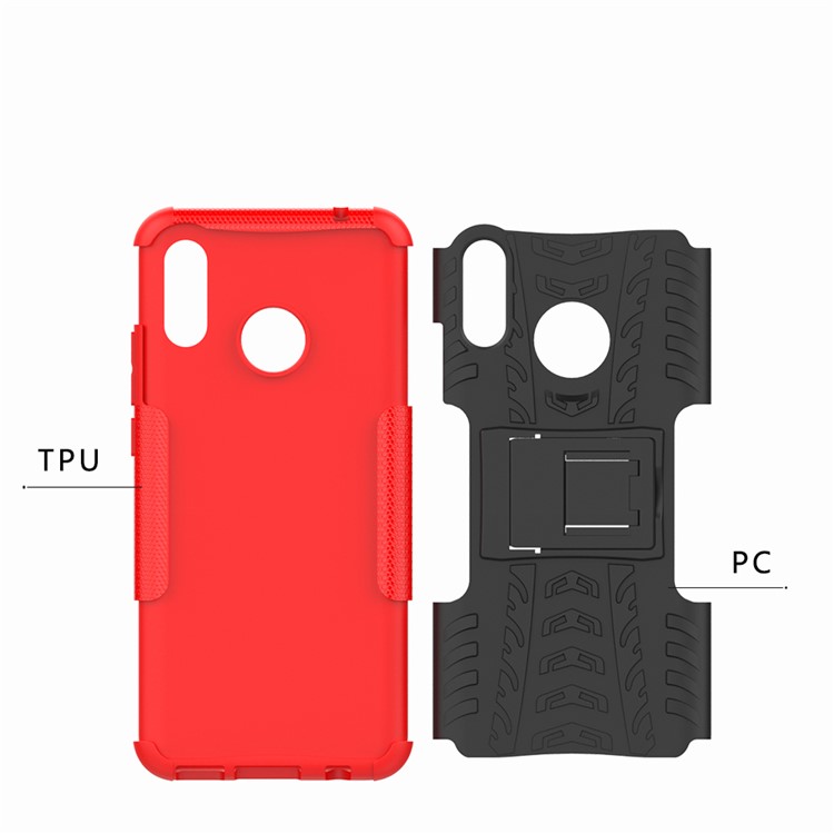 Tire Pattern Kickstand PC + TPU Hybrid Case for Huawei P Smart+ / nova 3i - Red-9