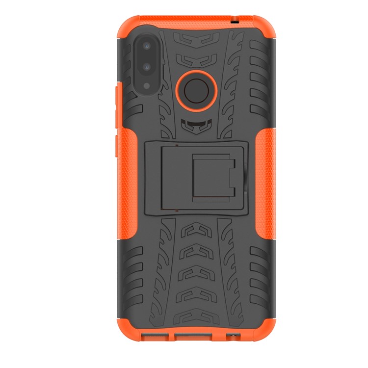 Tire Pattern Kickstand Plastic + TPU Hybrid Cover for Huawei P Smart+ / nova 3i - Orange-3