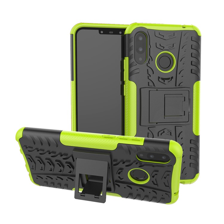 Tire Pattern Kickstand Plastic + TPU Hybrid Back Cover for Huawei P Smart+ / nova 3i - Green-1