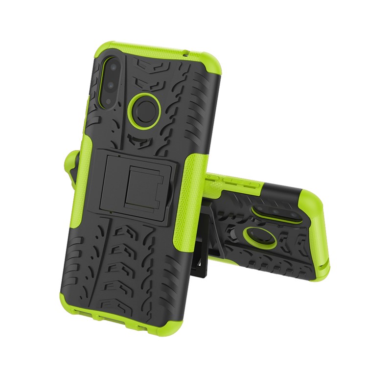 Tire Pattern Kickstand Plastic + TPU Hybrid Back Cover for Huawei P Smart+ / nova 3i - Green-2