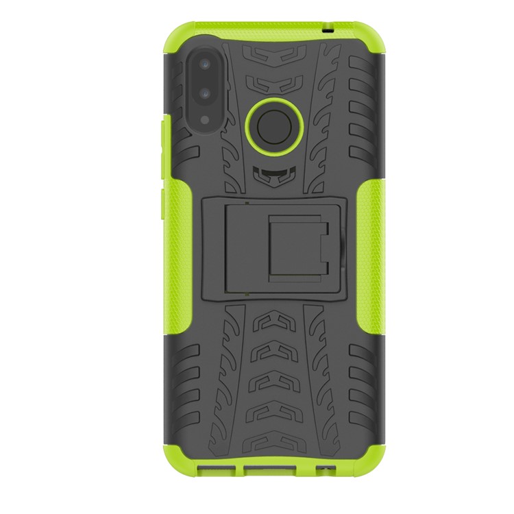 Tire Pattern Kickstand Plastic + TPU Hybrid Back Cover for Huawei P Smart+ / nova 3i - Green-3