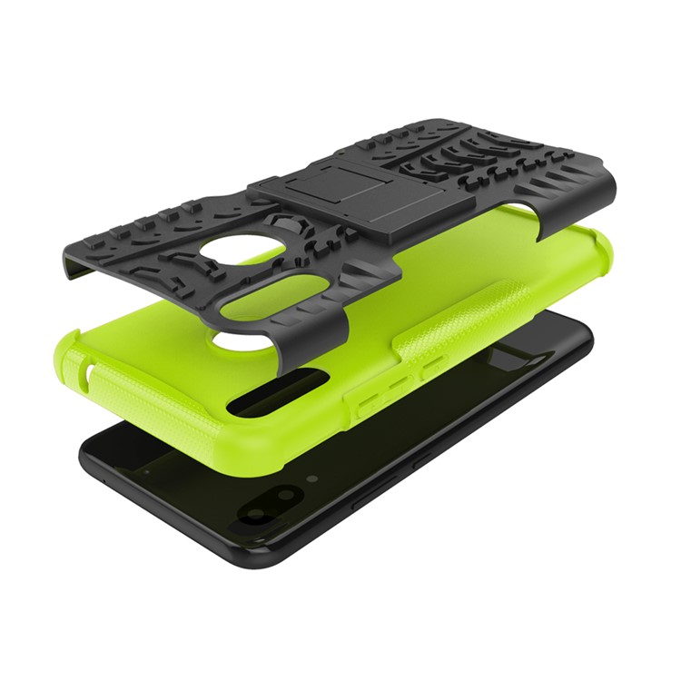 Tire Pattern Kickstand Plastic + TPU Hybrid Back Cover for Huawei P Smart+ / nova 3i - Green-6