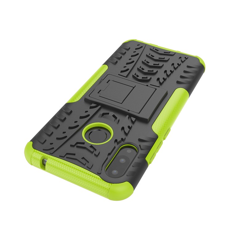 Tire Pattern Kickstand Plastic + TPU Hybrid Back Cover for Huawei P Smart+ / nova 3i - Green-7