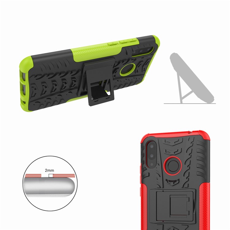 Tire Pattern Kickstand Plastic + TPU Hybrid Back Cover for Huawei P Smart+ / nova 3i - Green-9
