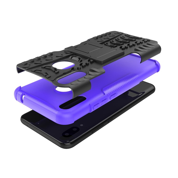 Path de Neumáticos PC + TPU TPU Cubierta Híbrida Con Kickstand Para Huawei P Smart Plus / Nova 3i - Violeta