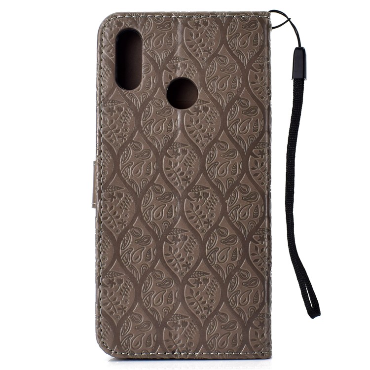 Imprint Leaf Leather Stand Case with Card Slots for Huawei nova 3i / P Smart Plus - Grey-3