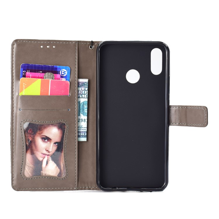 Imprint Leaf Leather Stand Case with Card Slots for Huawei nova 3i / P Smart Plus - Grey-4