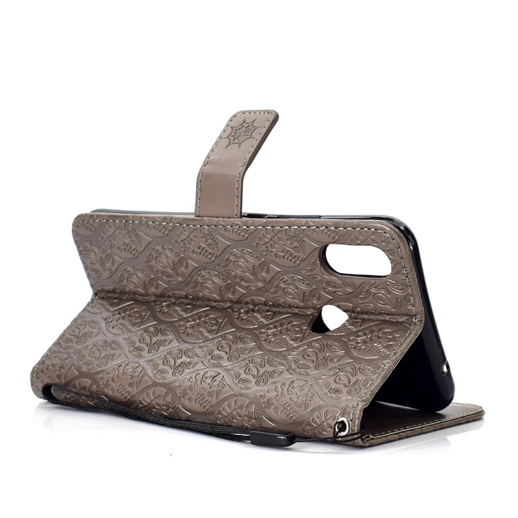 Imprint Leaf Leather Stand Case with Card Slots for Huawei nova 3i / P Smart Plus - Grey-5