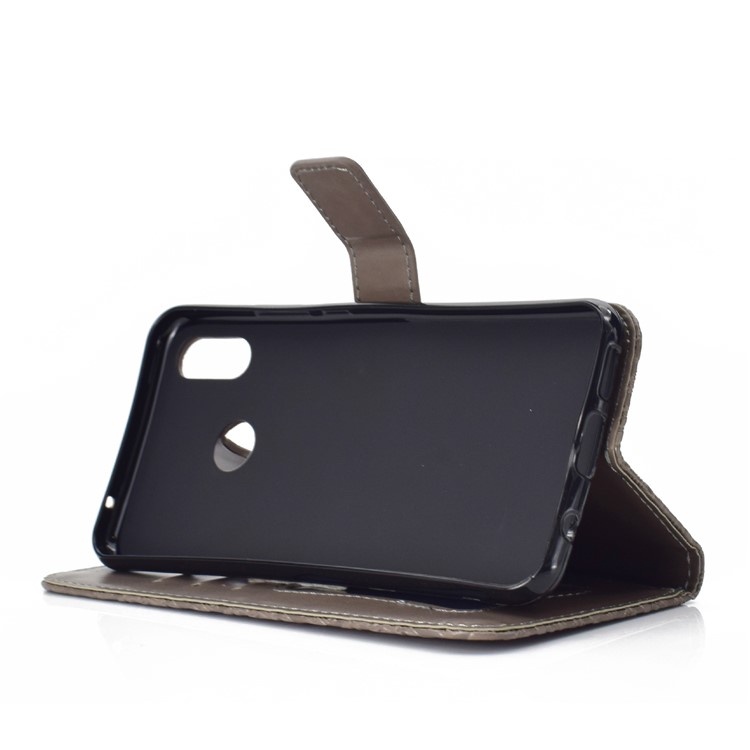 Imprint Leaf Leather Stand Case with Card Slots for Huawei nova 3i / P Smart Plus - Grey-6