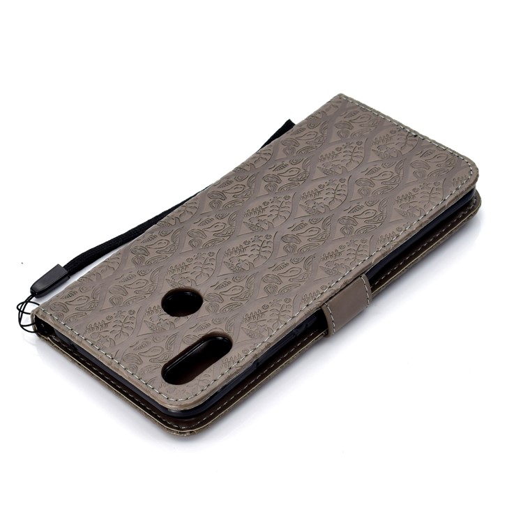 Imprint Leaf Leather Stand Case with Card Slots for Huawei nova 3i / P Smart Plus - Grey-8