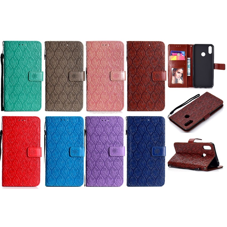 Imprint Leaf Leather Stand Case with Card Slots for Huawei nova 3i / P Smart Plus - Grey-9