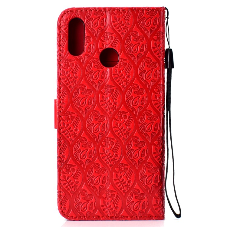 Imprint Leaf Leather Stand Casing with Card Slots for Huawei nova 3i / P Smart Plus - Red-3