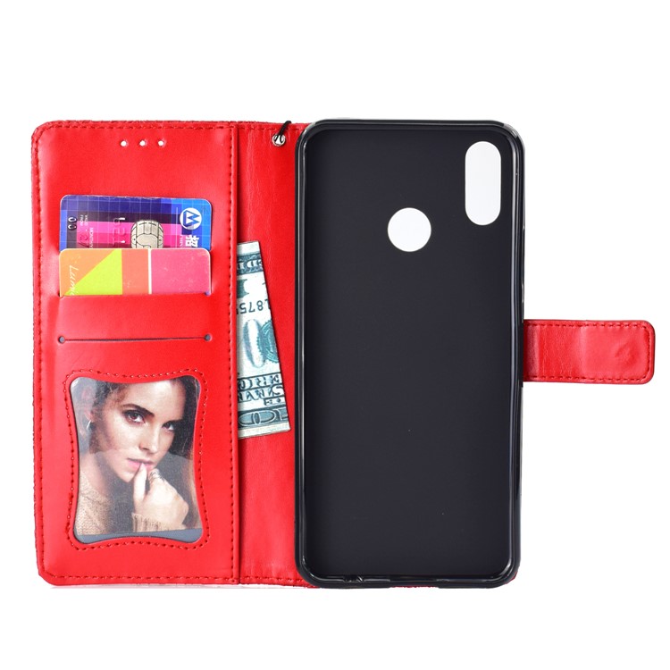 Imprint Leaf Leather Stand Casing with Card Slots for Huawei nova 3i / P Smart Plus - Red-4